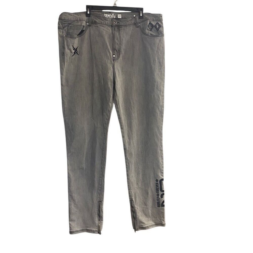 BORN FLY Men’s Jeans Size 44 Gray Stone Washed  Distressed Inseam 33 SEE DESCRIP
